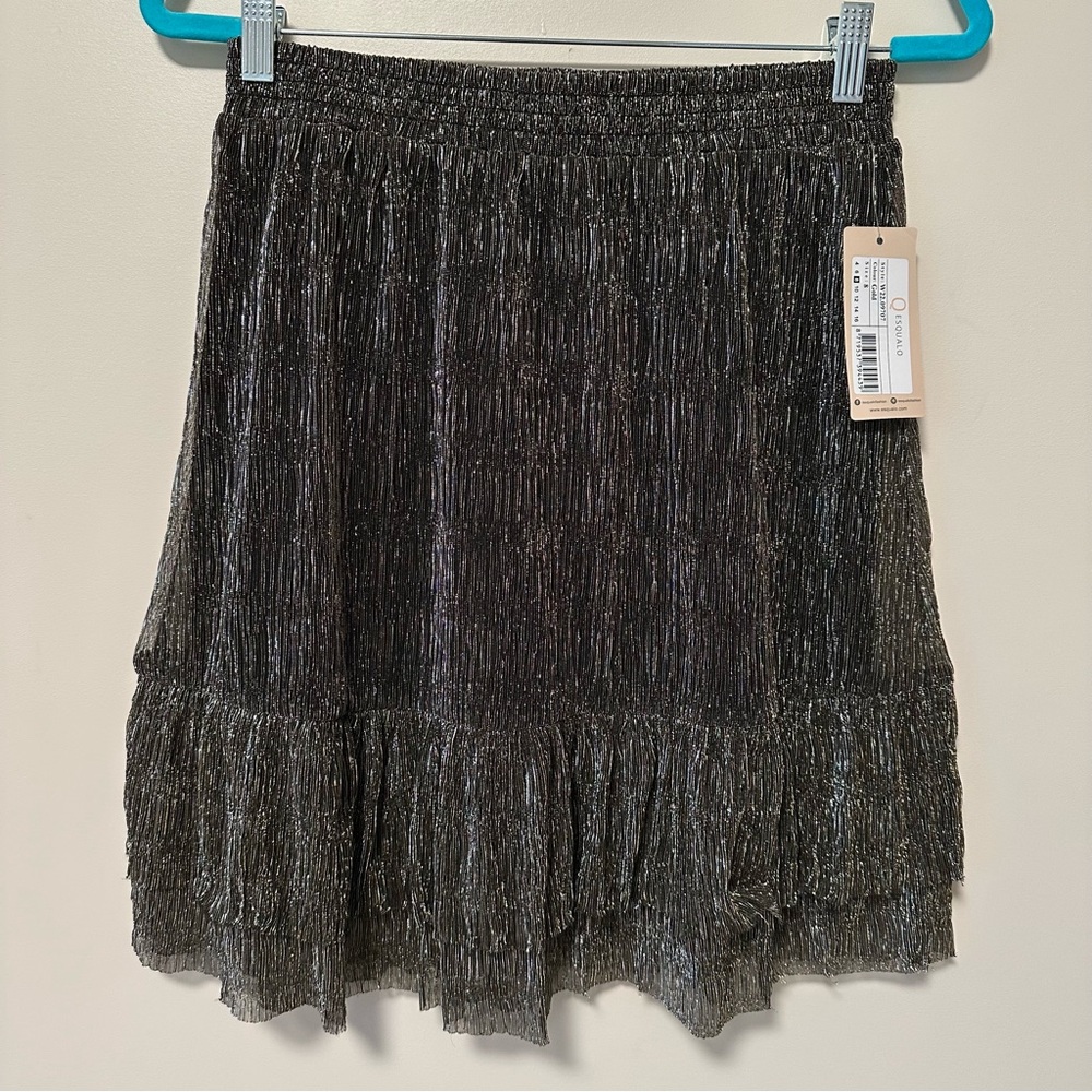 Esqualo tiered ruffle mini skirt - NWT - US 8 EU 38 - metallic party black gold